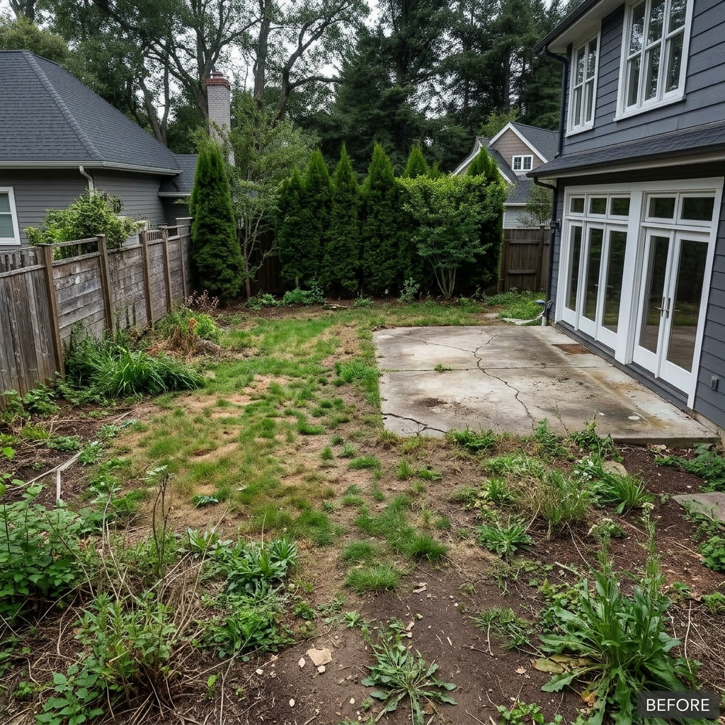 Koi Pond & Firepit Terrace — before