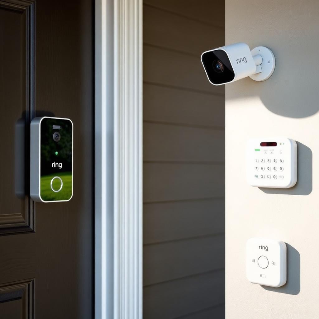 Entry-level Ring security setup with Ring video doorbell, outdoor camera, and alarm keypad